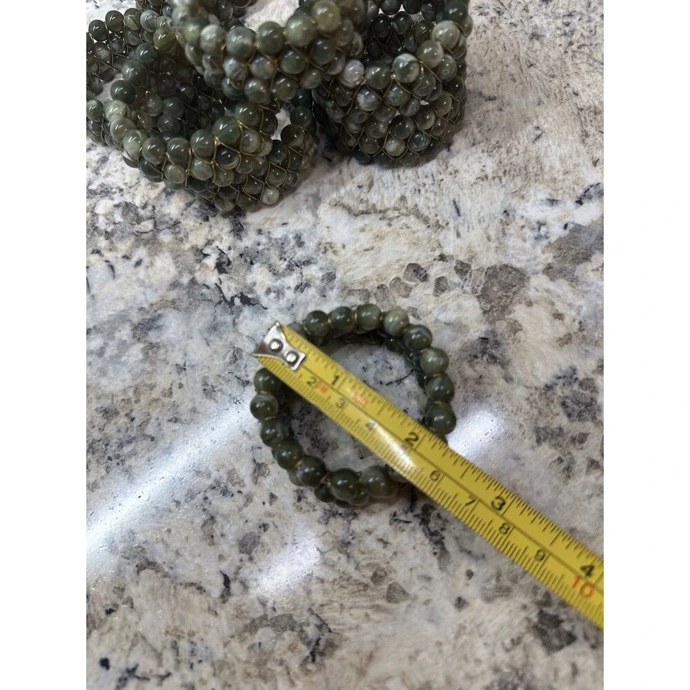 Coastal Sea Green Marbled Stone Bead Gold Wire Napkin Rings Set of 8
